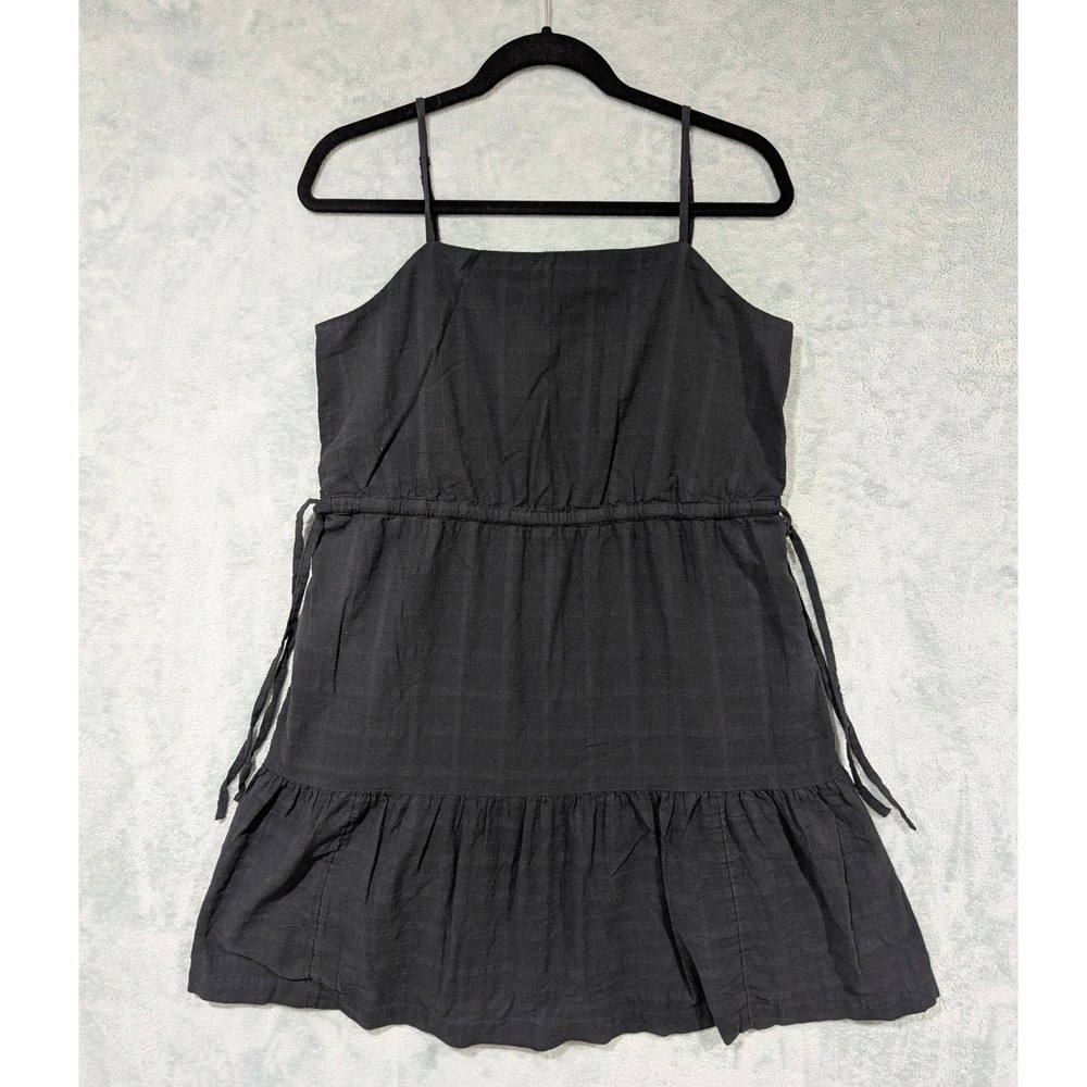 GAP Tiered Mini Dress Black Cotton Square Neck Drawstring Waist Pockets Tall M - Picture 9 of 12
